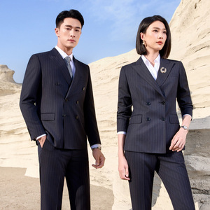 Navy Blue Striped Suit Unisex Professional Workwear Business Commute Spring 2026 Three Quarter Sleeves Polyester - Product Image 3