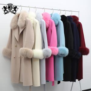 Cappotto da <span class=keywords><strong>donna</strong></span> in Cashmere con collo di pelliccia di volpe cappotto di lana fatto a mano in lana Cashmere per <span class=keywords><strong>donna</strong></span> - Product Image 2