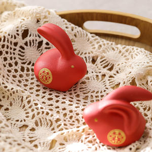 Décoration de mariage de style chinois moderne, avec figurines de lapins en porcelaine émaillée Double <span class=keywords><strong>Bonheur</strong></span>, pour arrangements et ornements - Product Image 3