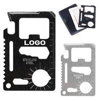 Couteau de survie multifonctionnel en métal de taille carte, pour le camping en plein air, 11 en 1, en acier inoxydable, avec étui en PU