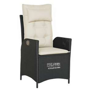 Chaise de patio inclinable en polyrotin avec coussins, ensemble de meubles d'extérieur, design moderne, noir et crème - Product Image 1