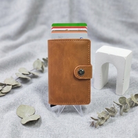 Portefeuille vintage ultra fin anti-RFID en cuir, porte-cartes avec système pop-up, étui à cartes intelligent à bouton poussoir, pour homme