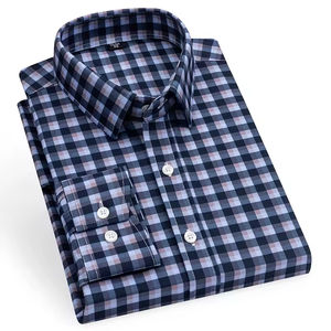 男士格子衬衫新款纯棉休闲商务衬衫春秋定制长袖翻领格子衬衫 - Product Image 3