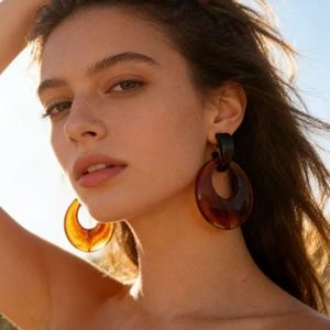 Pendientes Geométricos de Acrílico con Diseño de Caparazón de Tortuga Marrón, Estilo Vintage, Pendientes Colgantes de Moda para Mujer - Product Image 2