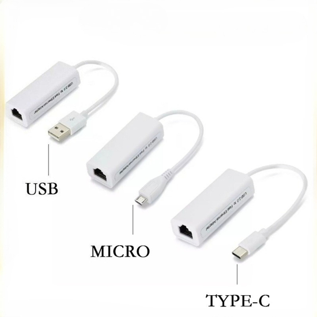 White Type C Micro USB 2.0 to RJ45 Ethernet Cable Splitter Extend Adapter 100Mbps Network Card for Tablet Laptop PC Computer