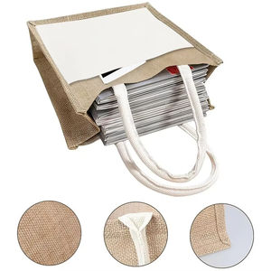 Personnalisé plusieurs styles vierge <span class=keywords><strong>Jute</strong></span> plage voyage sac d'épicerie réutilisable poignée stratifiée toile de <span class=keywords><strong>jute</strong></span> sacs fourre-tout avec poche extérieure en toile - Product Image 2