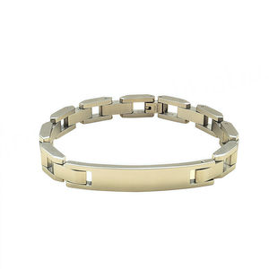 Customization Wholesale 18K Gold Plated Curved <b>Chain</b> Stainless Steel Bracelet Engraved Smooth Plate Fashionable Bangles - Product Image 6