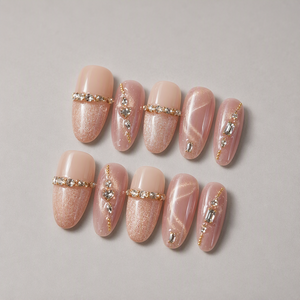 Uñas postizas estilo ojo de gato francés con purpurina de diamante, cobertura completa, reutilizables, acrílicas, medianas, forma ataúd, para mujer - Product Image 4