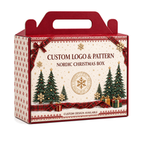 Boîte cadeau de Noël en tartan rouge nordique personnalisée avec poignée et nœud en ruban tartan pour cadeaux d'entreprise de Noël