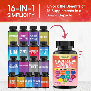 كبسولات ميو-إينوسيتول ودي-كيرو إينوسيتول 16 في 1 قوية المفعول لتوازن الهرمونات مع البربرين وفيتامين د3+كي2 للنساء - Product Image 3