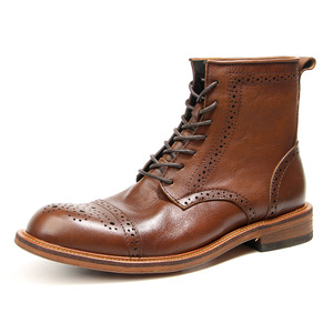 Bottes de chevalier pour hommes en cuir marron, style brogue, à lacets, chaussures habillées pour le bureau et la carrière, semelle adhésive rembourrée, taille adulte 40 - Product Image 1