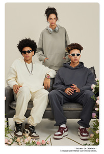 Sweat-shirt à capuche oversize, couleur unie, unisexe, décontracté, en molleton de coton, avec poche logo sur le devant, pour l'automne - Product Image 3