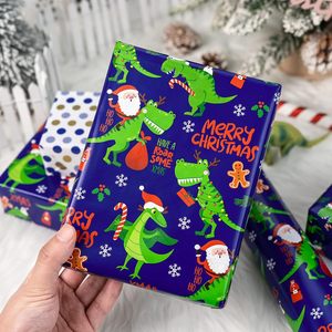 Blue Christmas <b>Wrapping</b> <b>Paper</b> Dinosaur Santa Pattern 17 Inch X 33 Feet Roll For Kids Gift Craft Recyclable - Product Image 5