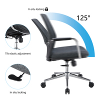 Chaise de bureau exécutive moderne à dossier mi-haut en maille, pivotante et réglable, avec base en acier et 3 vérins à gaz, ergonomique et luxueuse pour ordinateur