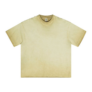 Camisetas lavadas con ácido de gran tamaño para hombre con logotipo personalizado 250GSM Heavyweight 100% algodón Drop Shoulder Raw Hem Vintage Streetwear - Product Image 3