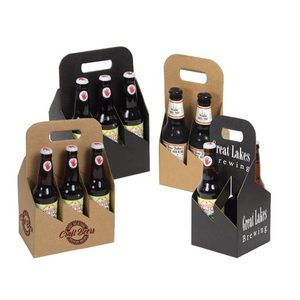 Lot de six transporteurs en <span class=keywords><strong>carton</strong></span> imprimé personnalisé recyclé <span class=keywords><strong>verre</strong></span> à vin emballage plateau en papier ondulé avec poignée portable - Product Image 1