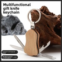 Nouveau couteau pliant miniature OEM DIY, outil multifonctionnel EDC pour le camping, clip en acier inoxydable, matériau en bois, ouvre-bouteille, modèle B09-M