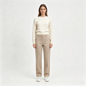 Pull-over décontracté blanc en maille fine de haute qualité Janis Undefined, personnalisé, à manches longues, OEM & ODM, pour l'automne - Product Image 1