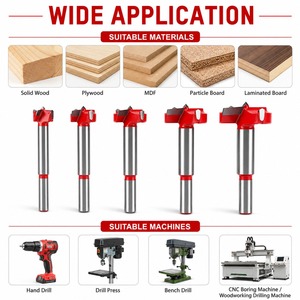 Juego de 5 brocas Forstner rojas de 15mm-35mm de profundidad, profesionales para taladrar orificios de bisagras de puertas de armario, rectas, en caja de madera - Product Image 4