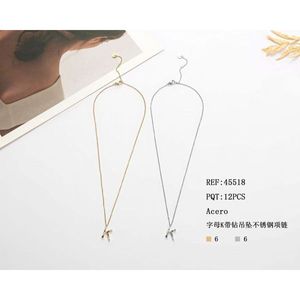 Collana con Ciondolo a Forma di Lettera K con Diamante, Catena in Acciaio Inossidabile 6 6 Acero - Product Image 1
