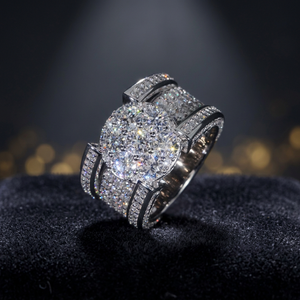 Pass Diamond Tester <b>Iced</b> Men's Eternity Band Brilliant Cut VVS Moissanite Prong Setting Hip Hop Style Gold Plated 925 <b>Ring</b> - Product Image 1
