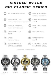 Montre automatique mécanique pour homme KINYUED, livraison directe, calendrier hebdomadaire, phases de lune, étanche 3BAR, affichage lumineux, luxe et mode. - Product Image 6