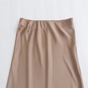 Nouvelle Mode <span class=keywords><strong>Jupe</strong></span> Midi en Satin Multicolore Automne pour Femme Style Vintage Coupe Trapèze Taille Haute - Product Image 3