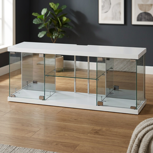 Moderno Soporte de TV Minimalista de Vidrio con Almacenamiento para Televisores de 50-54 Pulgadas para Sala de Estar - Product Image 1