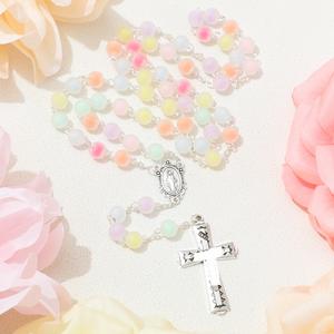 Chapelet fait main de couleur bonbon, perles de <span class=keywords><strong>prière</strong></span>, charme religieux de la Vierge Marie, crucifix catholique, cadeau <span class=keywords><strong>pour</strong></span> femmes - Product Image 1