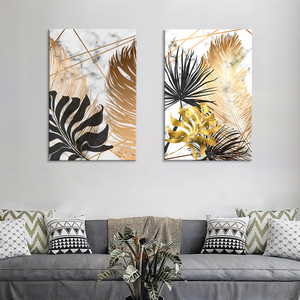 فن جداري حديث فاخر لغرفة المعيشة-"ورقات" ملصق تجريدي مطبوع على قماش القماش إطار ألومنيوم سهل التعليق ديكور منزلي - Product Image 4