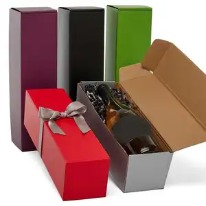 Custom Logo Cardboard Wine Box Handle Recyclable Corrugated Paper Packaging Bottle Beverage Beer Wine Gift Box