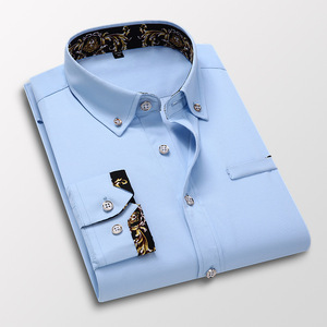 Nouveau design de chemise homme <span class=keywords><strong>slim</strong></span> à <span class=keywords><strong>double</strong></span> col couleur sans repassage chemise homme couleur unie - Product Image 5