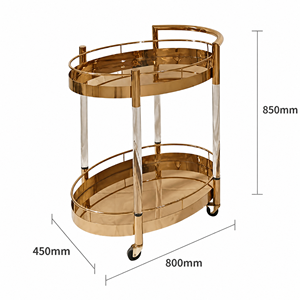 Chariot de service de boissons de <span class=keywords><strong>mariage</strong></span> ovale à 2 niveaux en or de luxe moderne avec pieds en acrylique transparent, chariots de bar à nourriture portables pour banquets - Product Image 6