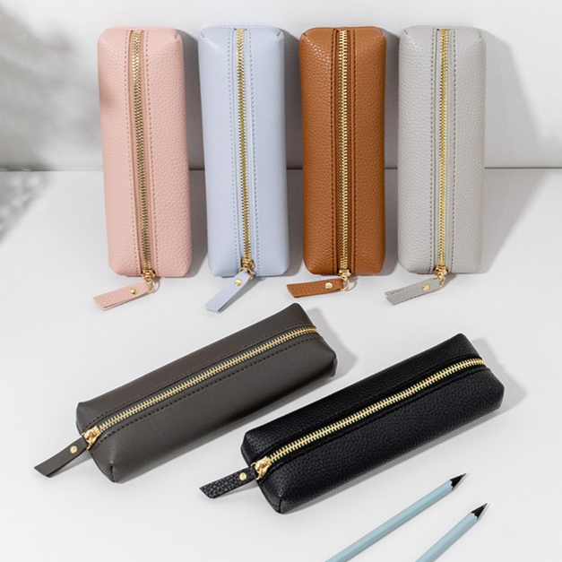 Premium Durable Leather Vintage Pencil Case Handcrafted Zipper Closure Portable Pen Storage Pouch Luxurious Office Holder 15 Pen