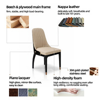 Ensemble de 6 chaises de salle à manger en cuir véritable italien de luxe moderne, structure en bois massif, dossier écologique haut de gamme, métal, hôtel, appartement