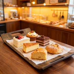 Plateau de service en bois avec poignée, options en bambou naturel et en bois foncé, pour servir le thé et présenter les aliments - Product Image 2