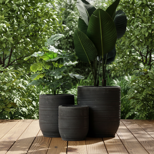 <span class=keywords><strong>Set</strong></span> <span class=keywords><strong>di</strong></span> 3 Vasi per Fiori <span class=keywords><strong>in</strong></span> <span class=keywords><strong>Pietra</strong></span> Fibrosa Antica, Eleganti Fioriere per Uso Interno ed Esterno - Product Image 2