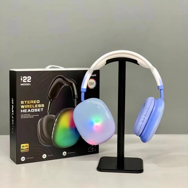 Dazzling RGB LED Wireless Over-Ear Bluetooth 5.3 Headphone HiFi Audio Soft Cushion Wide Compatibility