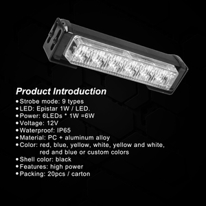 Barre lumineuse LED-316-1 ambre à 6 LED pour voiture, camion, avertissement d'urgence, clignotant de danger, lumière stroboscopique, conseiller de circulation, danger pare-brise - Product Image 3