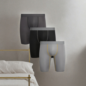 Caleçons boxeurs pour hommes en fibre de bambou, respirants, tricotés, à braguette ouverte, jambes longues, personnalisables avec logo OEM - Product Image 3