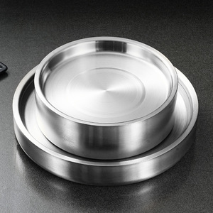 Assiettes et plateaux de service ronds en acier inoxydable de qualité alimentaire à double isolation, style coréen, pour restaurants et banquets de mariage - Product Image 3