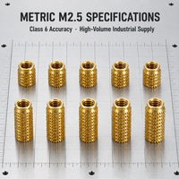 Inserts filetés moletés OEM M2.5 en laiton classe 6 pour moulage par injection plastique, fixations personnalisées, pièces thermoplastiques