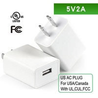Cargador de Pared USB A de 5V 2A 10W con Enchufe Estadounidense, Certificado por FCC, CEC y DOE, para iPhone, Samsung y Teléfonos Móviles