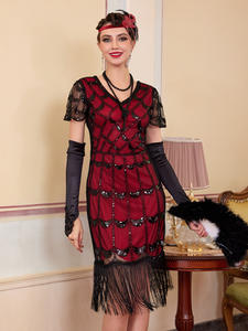 <span class=keywords><strong>Robe</strong></span> Gatsby Ecowalson Explosions Wish, grande taille, style <span class=keywords><strong>vintage</strong></span> des années <span class=keywords><strong>1920</strong></span>, en cachemire à sequins, faite à la main, avec des glands perlés, moulante, séchage rapide - Product Image 2