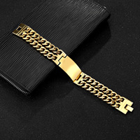 Logo sculpté personnalisé en acier inoxydable fait à la main Double chaîne lisse plaque incurvée Bracelet Hip-hop Punk hommes bijoux accessoires