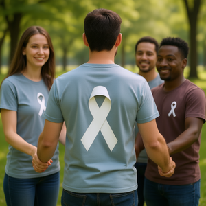 T-shirt a maniche lunghe per la consapevolezza sul cancro ai polmoni, con nastro bianco di supporto, girocollo unisex per adulti, 100% cotone, stampa serigrafica - Product Image 2