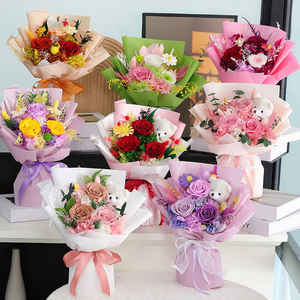 High Quality Preserved Rose and Bear Bouquet <strong>Christmas</strong> and Valentine's Day Eternal Flower <strong>Gift</strong> Ideas - Product Image 1