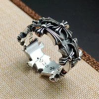 Cincin Pria Grosir Retro Berlapis Perak Tembaga Motif Salib Bunga Campuran, Hip-hop/Punk/Gothic Hati Abadi Pasangan