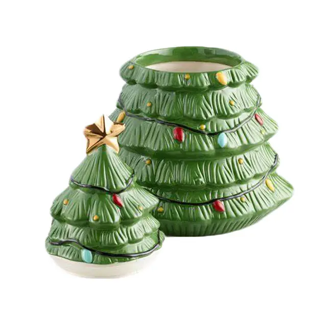 Keramik Liburan Kecil Natal Manusia Salju Wadah Kedap Udara Cookie Jar