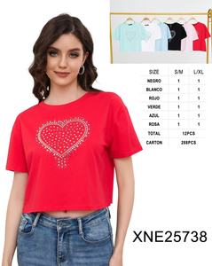 Comodo7เสื้อยืดผ้าฝ้ายพอดีตัวสีขาว Yellowredtshirt เสื้อเอวลอยพิมพ์ลายเสื้อครอปสำหรับผู้หญิง - Product Image 6